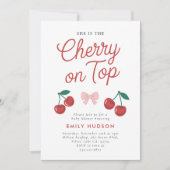 Cherry auf der Top Pink Bow Coquette Babydusche Einladung (Vorderseite)