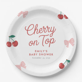 Cherry auf der Top Pink Bow Coquette Babydusche Pappteller