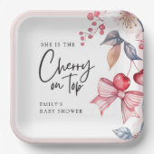 Cherry auf der Top Pink Bow Coquette Babydusche Pappteller (Vorderseite)