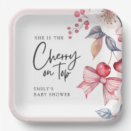 Cherry auf der Top Pink Bow Coquette Babydusche Pappteller
