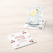 Cherry auf der Top Pink Bow Coquette Babydusche Rechteckiger Pappuntersetzer (Vor Ort)