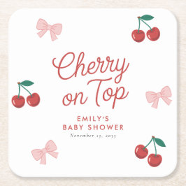 Cherry auf der Top Pink Bow Coquette Babydusche Rechteckiger Pappuntersetzer