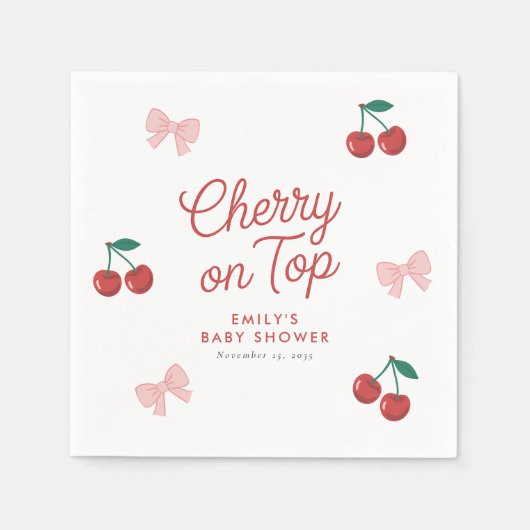 Cherry auf der Top Pink Bow Coquette Babydusche Serviette (Vorderseite)