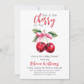 Cherry auf der Top Pink Bow Girl Baby Dusche Einladung (Vorderseite)