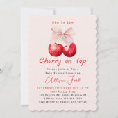 Cherry auf der Top Pink Bow Girl Baby Dusche Einladung (Vorderseite)