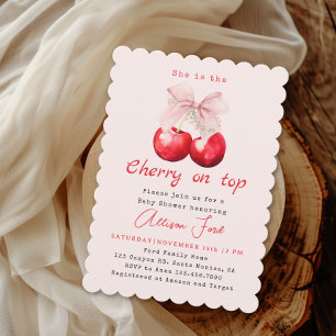 Cherry auf der Top Pink Bow Girl Baby Dusche Einladung