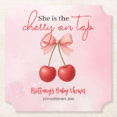 Cherry auf der Top Pink Girl Babydusche Untersetzer (Vorderseite)