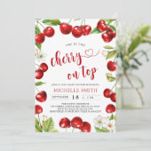 Cherry auf der Top Red Cherry Baby Dusche Einladung (Stehend Vorderseite)