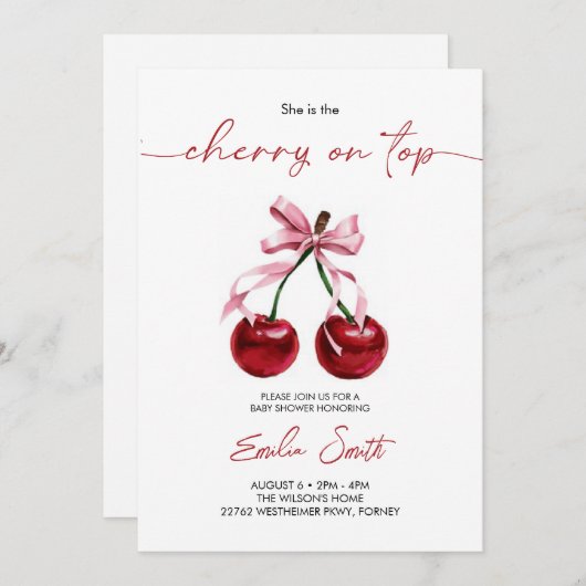 Cherry auf Top Baby Dusche Einladung (Vorne/Hinten)