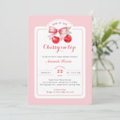 Cherry auf Top Baby Dusche Einladung Pink Cherries (Stehend Vorderseite)