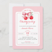 Cherry auf Top Baby Dusche Einladung Pink Cherries (Vorderseite)