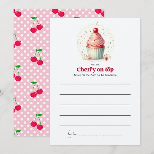 Cherry auf Top Baby Dusche Hinweiskarte (Vorne/Hinten)