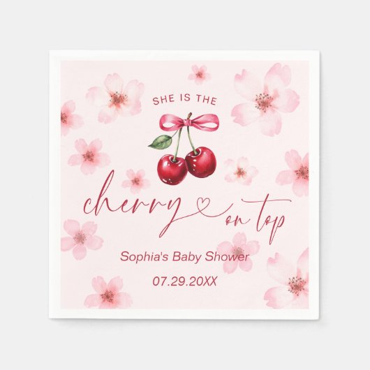 Cherry auf Top Baby Dusche rosa Kirschblossom Serviette (Vorderseite)