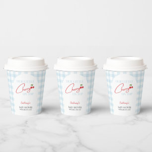 Cherry auf Top Blue Checkered Baby Dusche Pappbecher
