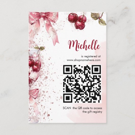 Cherry auf Top Bow Cocktail Summer Brautparty Begleitkarte (Vorderseite)