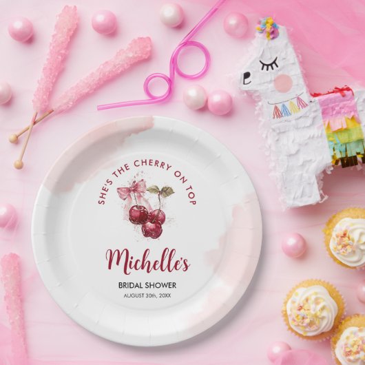 Cherry auf Top Bow Cocktail Summer Brautparty Pappteller (Party)