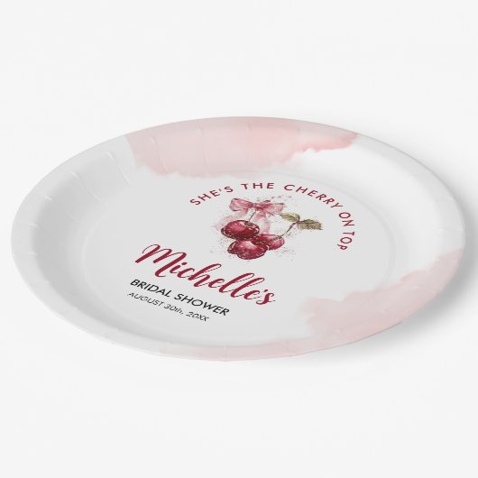Cherry auf Top Bow Cocktail Summer Brautparty Pappteller (Schrägansicht)