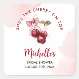 Cherry auf Top Bow Cocktail Summer Brautparty Quadratischer Aufkleber