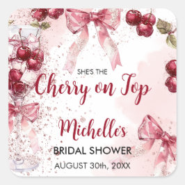 Cherry auf Top Bow Cocktail Summer Brautparty Quadratischer Aufkleber