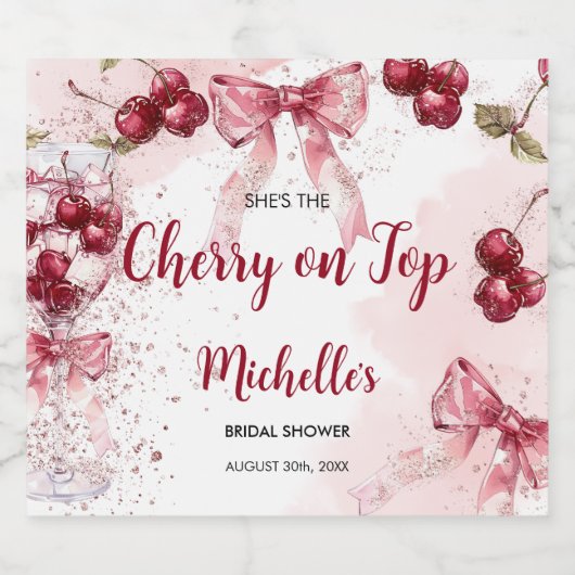 Cherry auf Top Bow Cocktail Summer Brautparty Schaumweinetikett (Einzelnes Label)