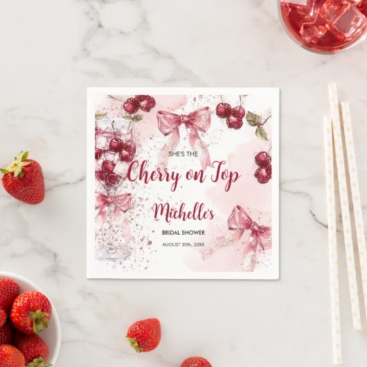 Cherry auf Top Bow Cocktail Summer Brautparty Serviette (Beispiel)