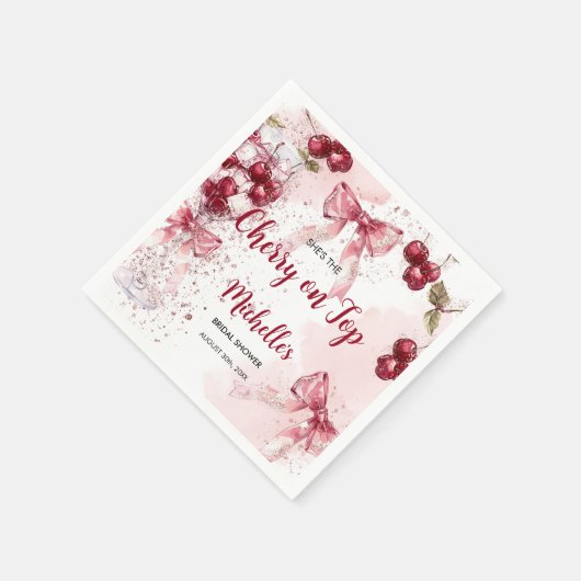 Cherry auf Top Bow Cocktail Summer Brautparty Serviette (Ecke)