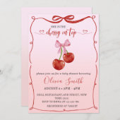 Cherry auf Top Coquette Bow Cherry Girl Baby Dusch Einladung (Vorne/Hinten)