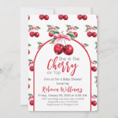 Cherry auf Top Coquette Pink Bow Girl Babydusche Einladung (Vorderseite)