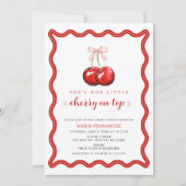 Cherry auf Top Coquette Pink Bow Girl Babydusche Einladung (Vorderseite)