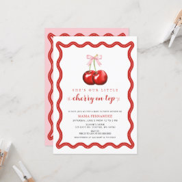 Cherry auf Top Coquette Pink Bow Girl Babydusche Einladung