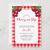 Cherry auf Top Fall Gingham Kariert Baby Shower Einladung (Vorderseite)