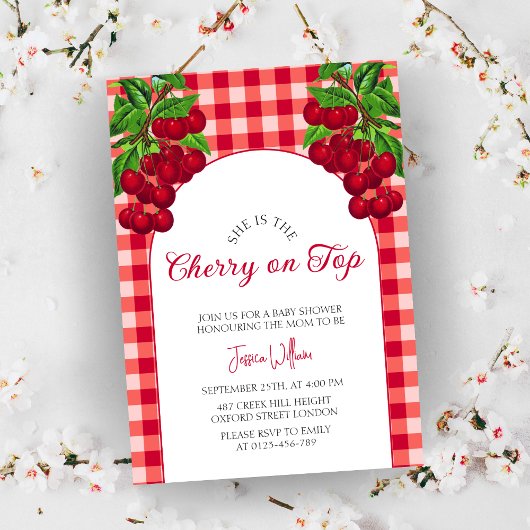 Cherry auf Top Fall Gingham Kariert Baby Shower Einladung