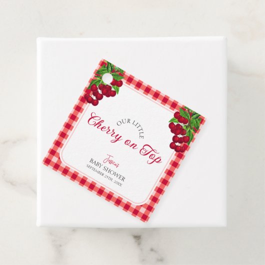 Cherry auf Top Fall Gingham Kariert Baby Shower Geschenkanhänger (Beispiel)