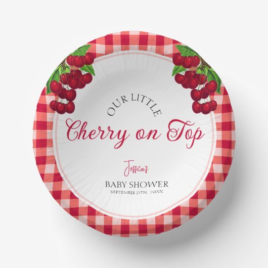 Cherry auf Top Fall Gingham Kariert Baby Shower Pappteller (Vorderseite)