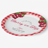 Cherry auf Top Fall Gingham Kariert Baby Shower Pappteller (Schrägansicht)