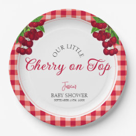 Cherry auf Top Fall Gingham Kariert Baby Shower Pappteller