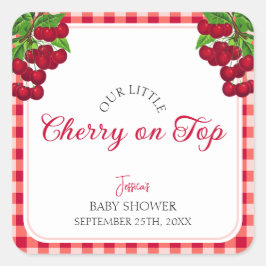 Cherry auf Top Fall Gingham Kariert Baby Shower Quadratischer Aufkleber