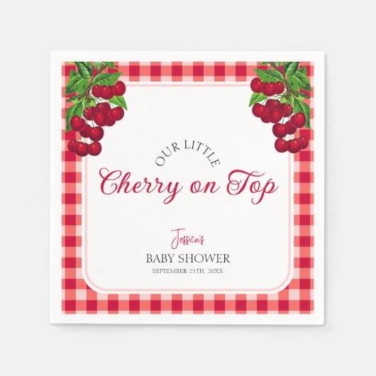 Cherry auf Top Fall Gingham Kariert Baby Shower Serviette (Vorderseite)