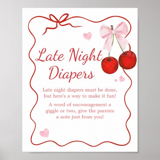 Cherry auf Top Pink Bow Baby Late Night Diapers Poster (Vorne)