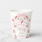 Cherry auf Top Pink Bow Coquette Baby Dusche Pappbecher (Rückseite)