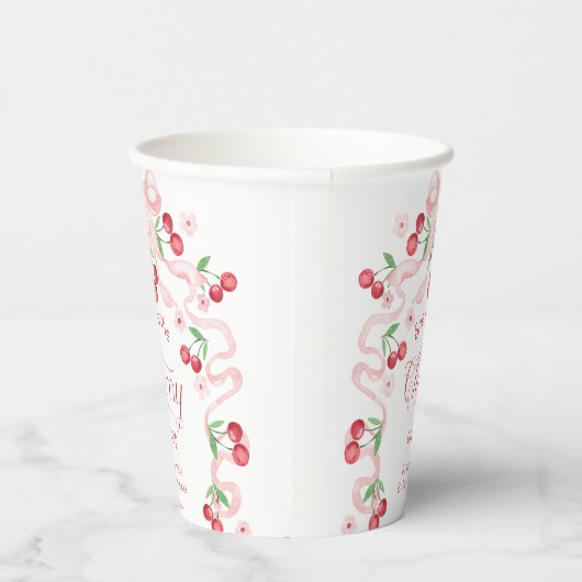 Cherry auf Top Pink Bow Coquette Baby Dusche Pappbecher (Rechts)