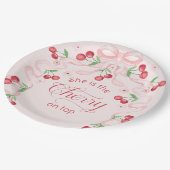 Cherry auf Top Pink Bow Coquette Baby Dusche Pappteller (Schrägansicht)