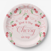 Cherry auf Top Pink Bow Coquette Baby Dusche Pappteller (Vorderseite)