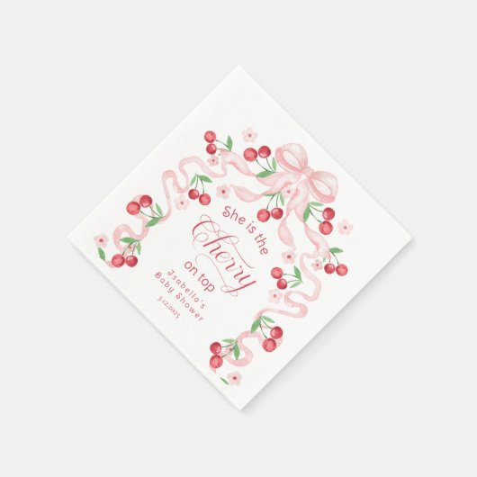 Cherry auf Top Pink Bow Coquette Baby Dusche Serviette (Ecke)