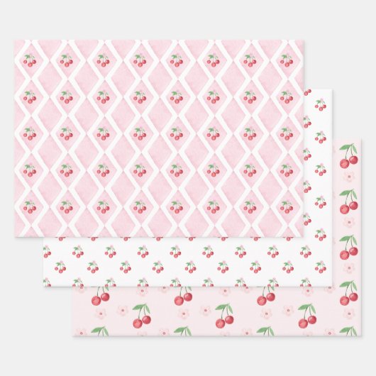 Cherry auf Top Pink Wasserfarbe Coquette Babydusch Geschenkpapier Set (Set)