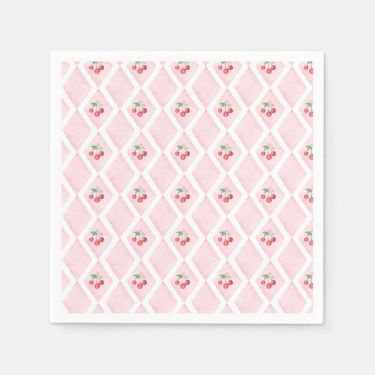Cherry auf Top Pink Wasserfarbe Coquette Babydusch Serviette (Vorderseite)
