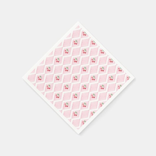 Cherry auf Top Pink Wasserfarbe Coquette Babydusch Serviette (Ecke)