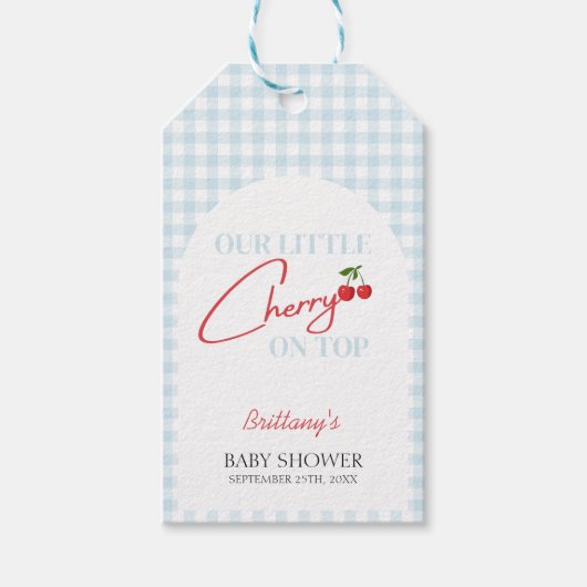 Cherry auf Top Tartan Kariert Baby Dusche Geschenkanhänger (Vorderseite)