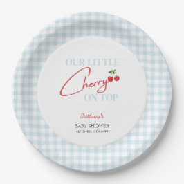 Cherry auf Top Tartan Kariert Baby Dusche Pappteller