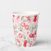 Cherry Baby Dusche Pink Bow & Pearl Paper Cup Pappbecher (Rückseite)